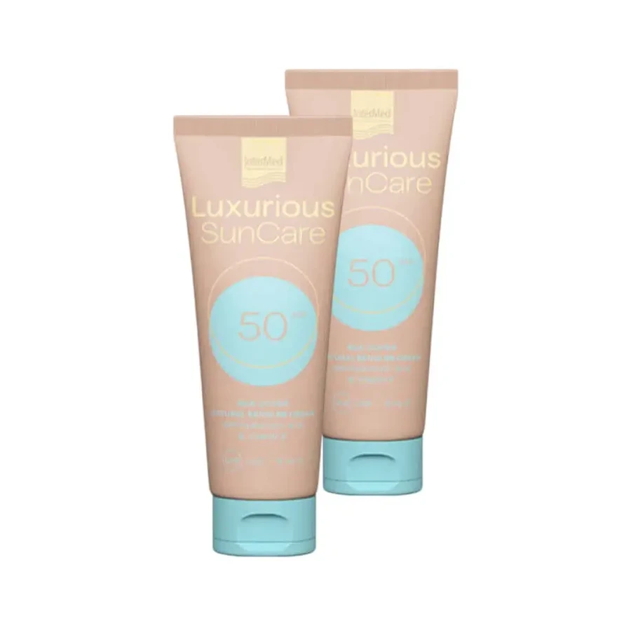 Сонцезахисний крем для обличчя InterMed Luxurious SunCare SPF50 Натуральний бежевий 2х75мл: ціни та характеристики