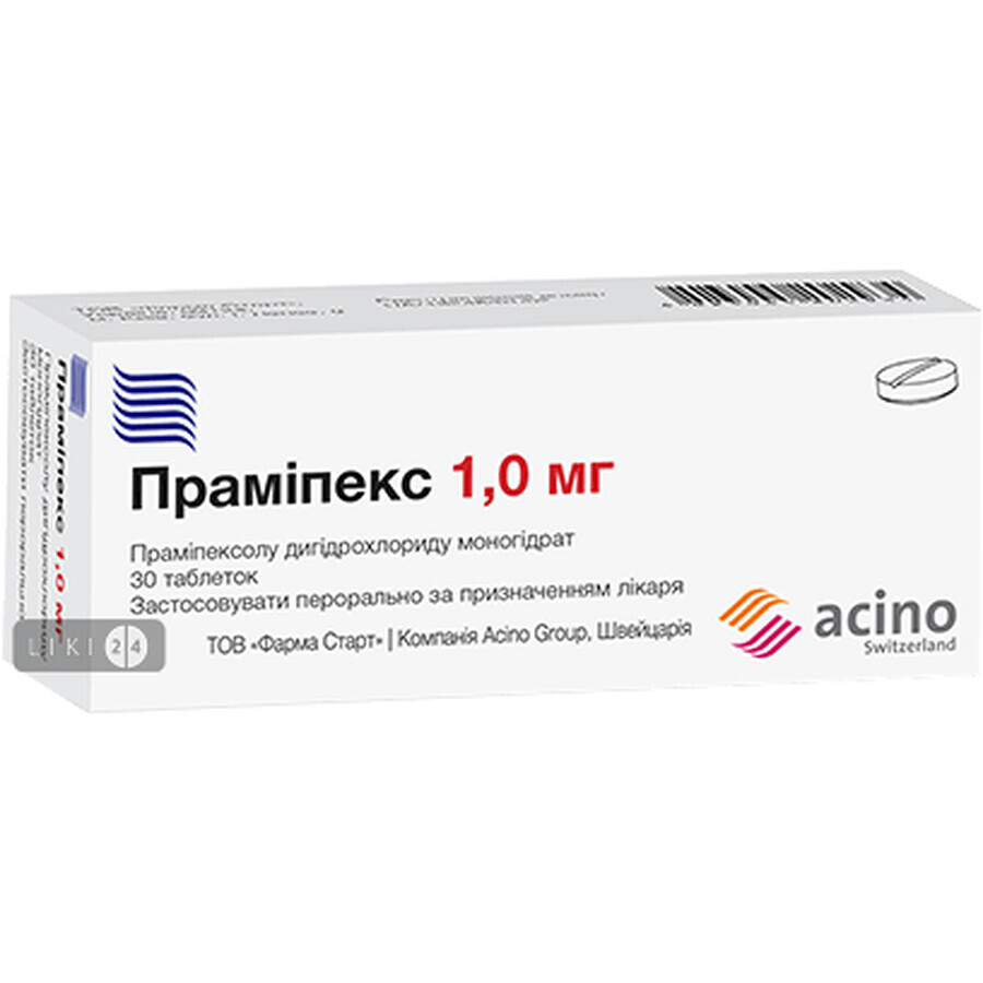 Прамипекс табл. 1 мг №30: цены и характеристики