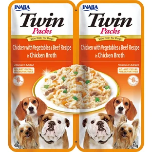 INABA Churu Dog Twin, XS-XL, курятина та яловичина, беззерновий вологий корм для собак у пакетиках, (в супі), 80г