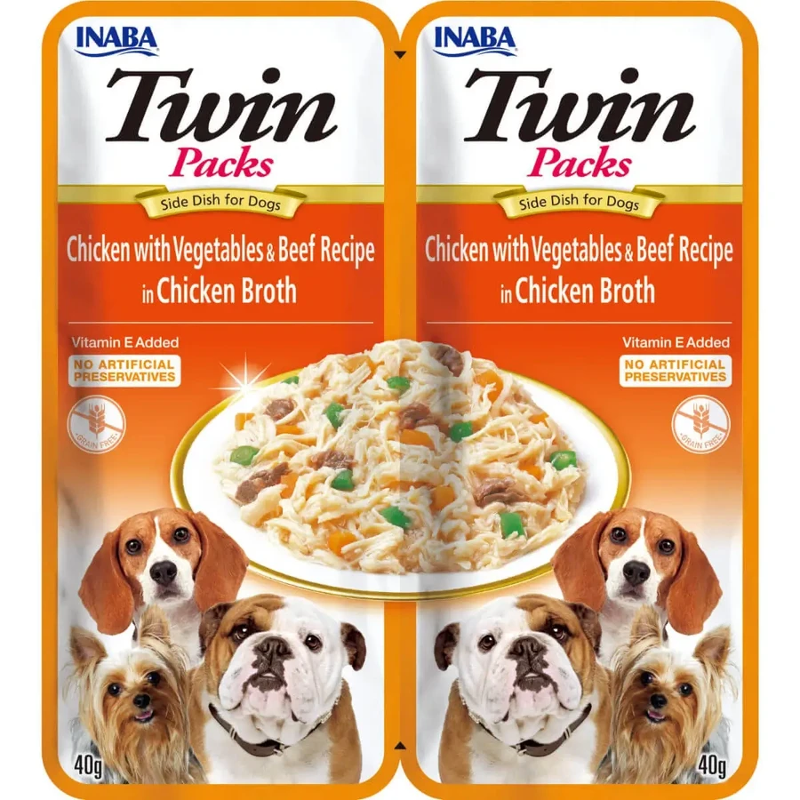 INABA Churu Dog Twin, XS-XL, курятина та яловичина, беззерновий вологий корм для собак у пакетиках, (в супі), 80г: ціни та характеристики