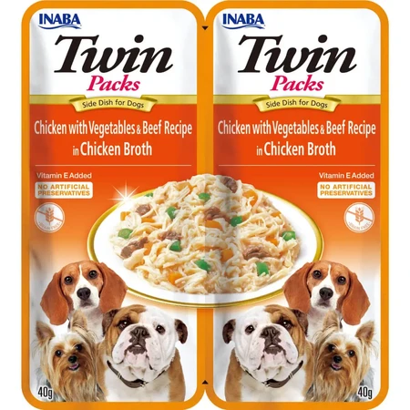 INABA Churu Dog Twin, XS-XL, курятина та яловичина, беззерновий вологий корм для собак у пакетиках, (в супі), 80г: ціни та характеристики