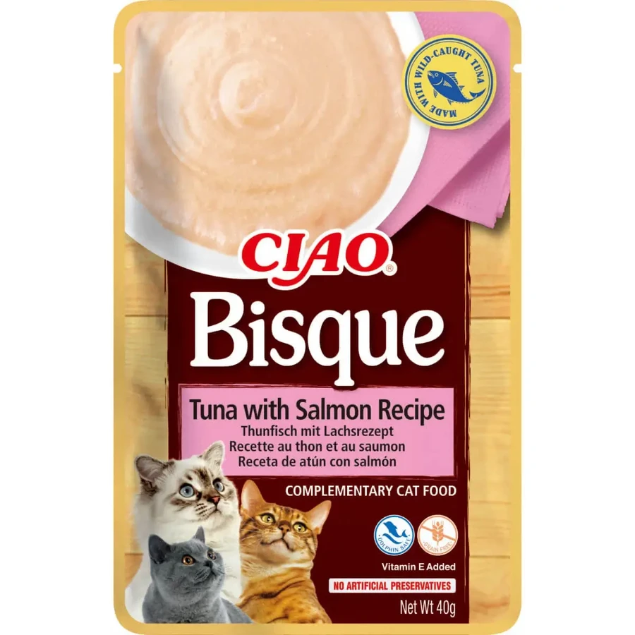 INABA Churu Bisque, тунець та лосось, беззерновий корм для котів, (пюре), 40г: ціни та характеристики