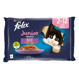 PURINA Felix Fantastic Junior, курятина, змішаний корм, вологий корм у пакетиках для котів молодшого віку, (в аспіко), 85г х 4