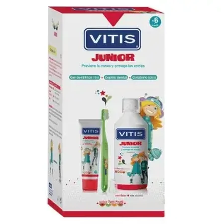 Vitis Junior PACK Ополіскувач для порожнини рота 50 мл + Зубна паста 75 мл + Зубна щітка: ціни та характеристики