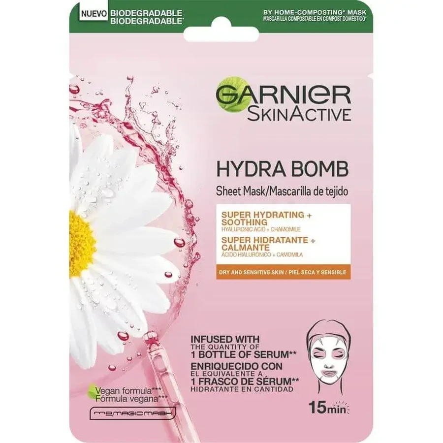 Garnier Skin Active Mask Tissu Hydra Bomb Успокаивающая увлажняющая текстильная маска с гиалуроновой кислотой и ромашкой: цены и характеристики