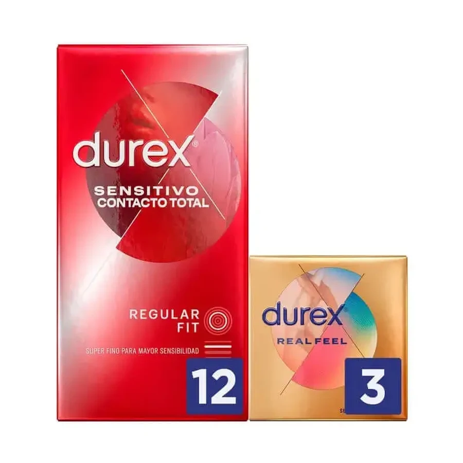 Durex Sensitive Total Contact 12 шт Durex Sensitive Condom + Real Feel 3 шт Бесплатный подарок: цены и характеристики