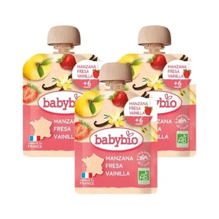 Babybio Пакетик Яблуко Полуниця Ваніль, упаковка 3 х 90 грамів