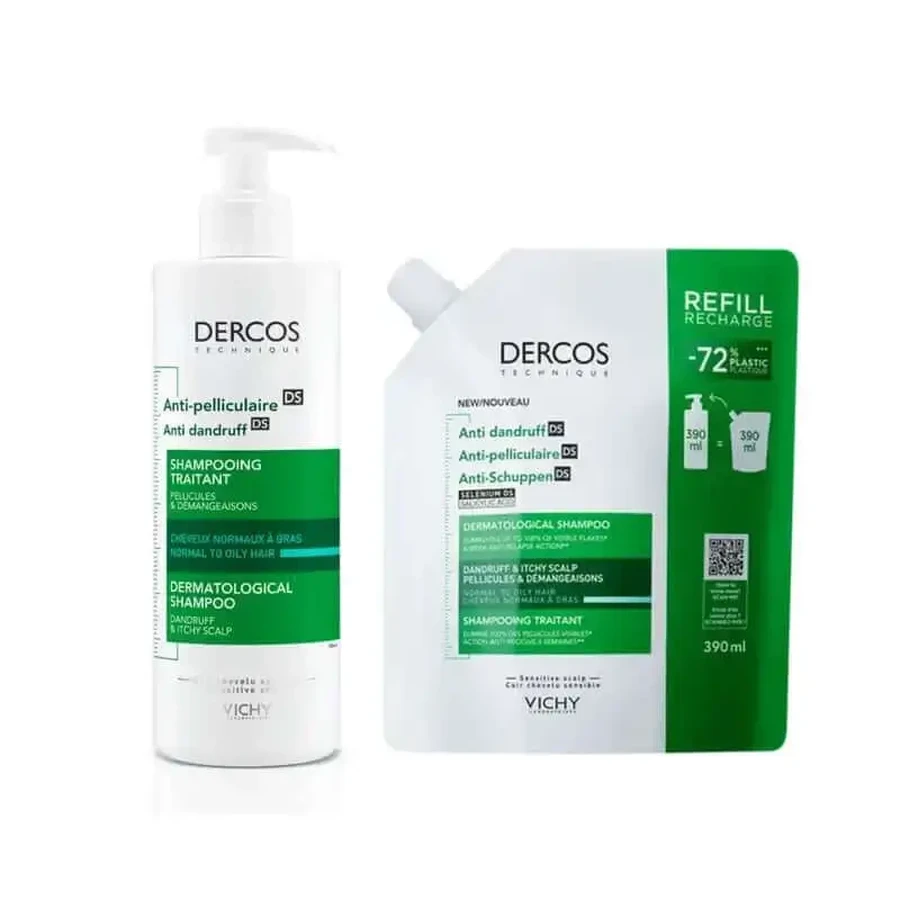 Vichy Dercos Шампунь против перхоти для жирных волос 400 мл + дозаправка 400 мл: цены и характеристики