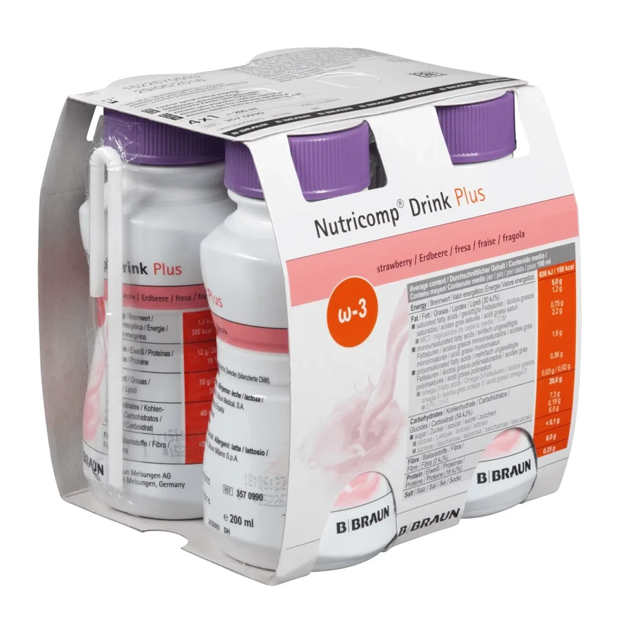 Nutricomp Drink Plus, поживний препарат, полуничний смак, 4 x 200 мл: ціни та характеристики