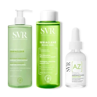 Svr Pack Acne Skin Routine Sebiaclear Flash Ampoule, 30 Ml + Sebiaclear Gel Mousse 400 Ml + Sebiaclear Micro Peeling 150 Ml