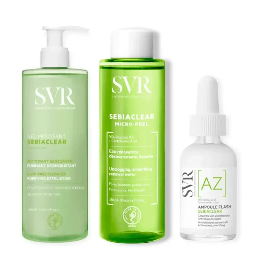 Svr Pack Acne Skin Routine Sebiaclear Flash Ampoule, 30 Ml + Sebiaclear Gel Mousse 400 Ml + Sebiaclear Micro Peeling 150 Ml: цены и характеристики