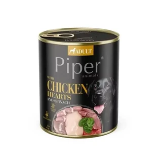Влажный корм для взрослых собак с куриными сердечками и шпинатом, 400 г, Piper