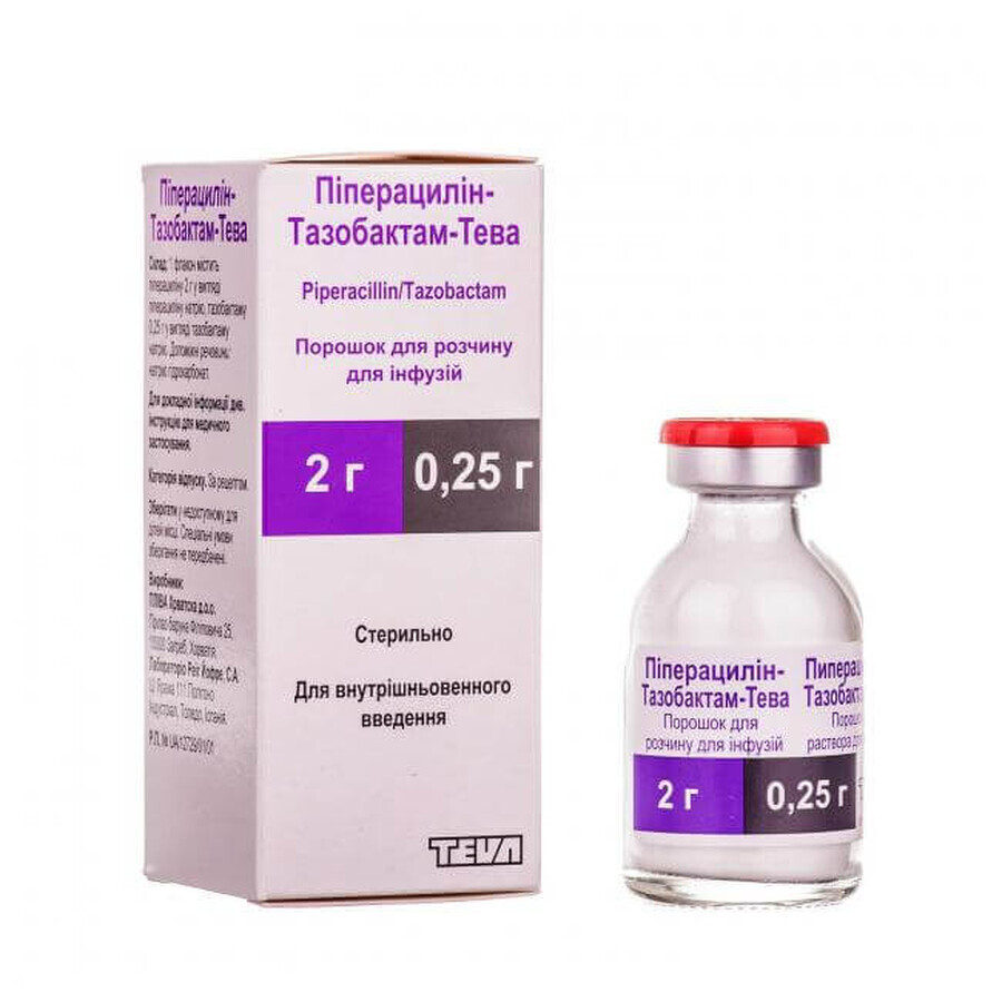 Пиперациллин-тазобактам-тева пор. д/р-ра д/инф. 2 г + 0,25 г фл.: цены и характеристики