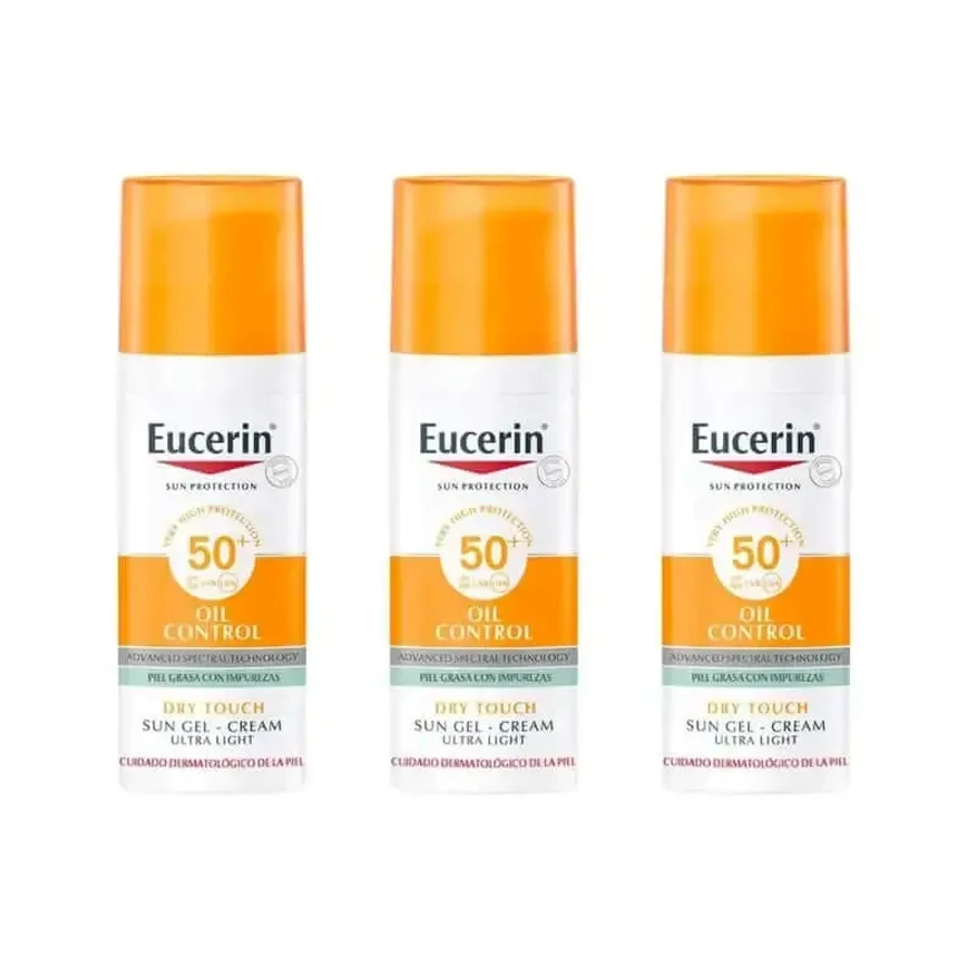 Eucerin Oil Control Сонцезахисний гель для обличчя Dry Touch Spf 50+, 3X50 мл: ціни та характеристики