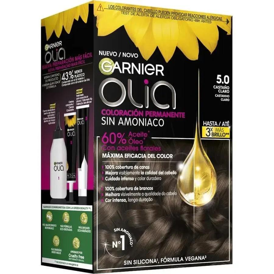 Garnier Olia Перманентная краска для волос без аммиака, приятный аромат с натуральными цветочными маслами - светло-коричневый 5.0: цены и характеристики