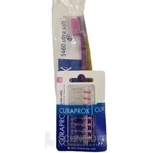 Набір CURAPROX CPS 08 prime refill pink + CS 5460 1×1, міжзубні щітки без тримача 8 шт + зубна щітка 1 шт