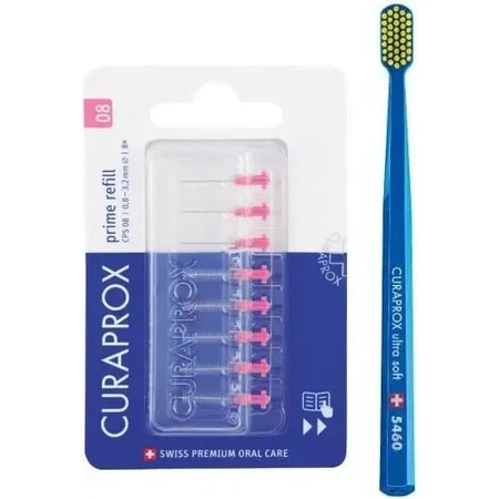 Набір CURAPROX CPS 08 prime refill pink + CS 5460 1×1, міжзубні щітки без тримача 8 шт + зубна щітка 1 шт: ціни та характеристики