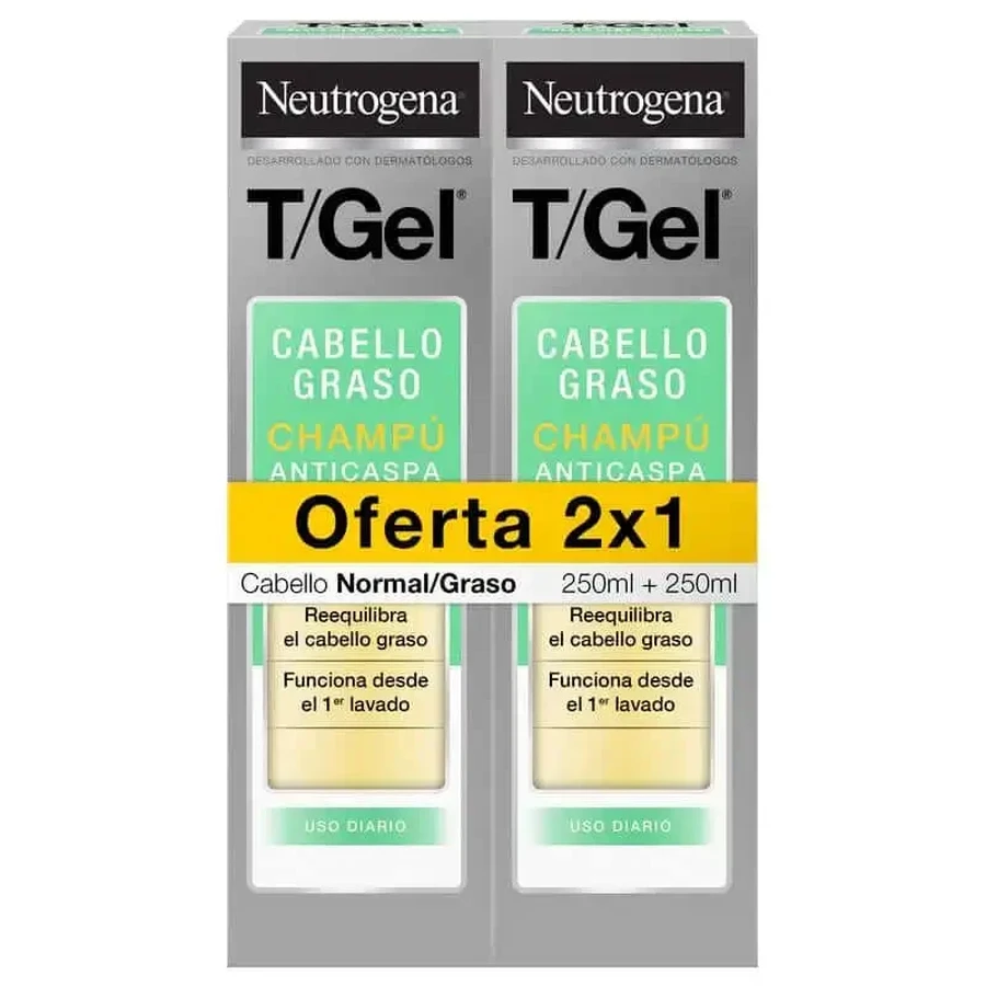 Neutrogena DUPLO DUPLO T-Gel Шампунь против перхоти для нормальных/жирных волос, 2 x 250 мл: цены и характеристики