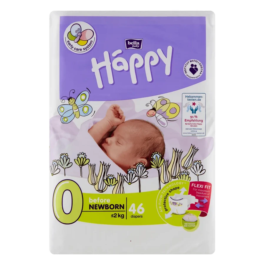 Bella Baby Happy, підгузки, розмір 0 до новонародженості, до 2 кг, 46 шт.: ціни та характеристики