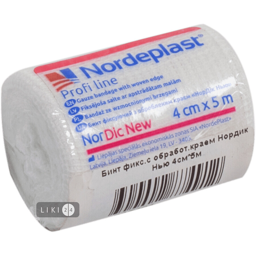 Бинт фіксуючий Nordeplast Нордік Нью з обробленим краєм, 4 см х 5 м: ціни та характеристики