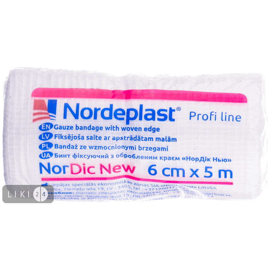 Бинт фіксуючий Nordeplast Нордік Нью з обробленим краєм, 6 см х 5 м: ціни та характеристики