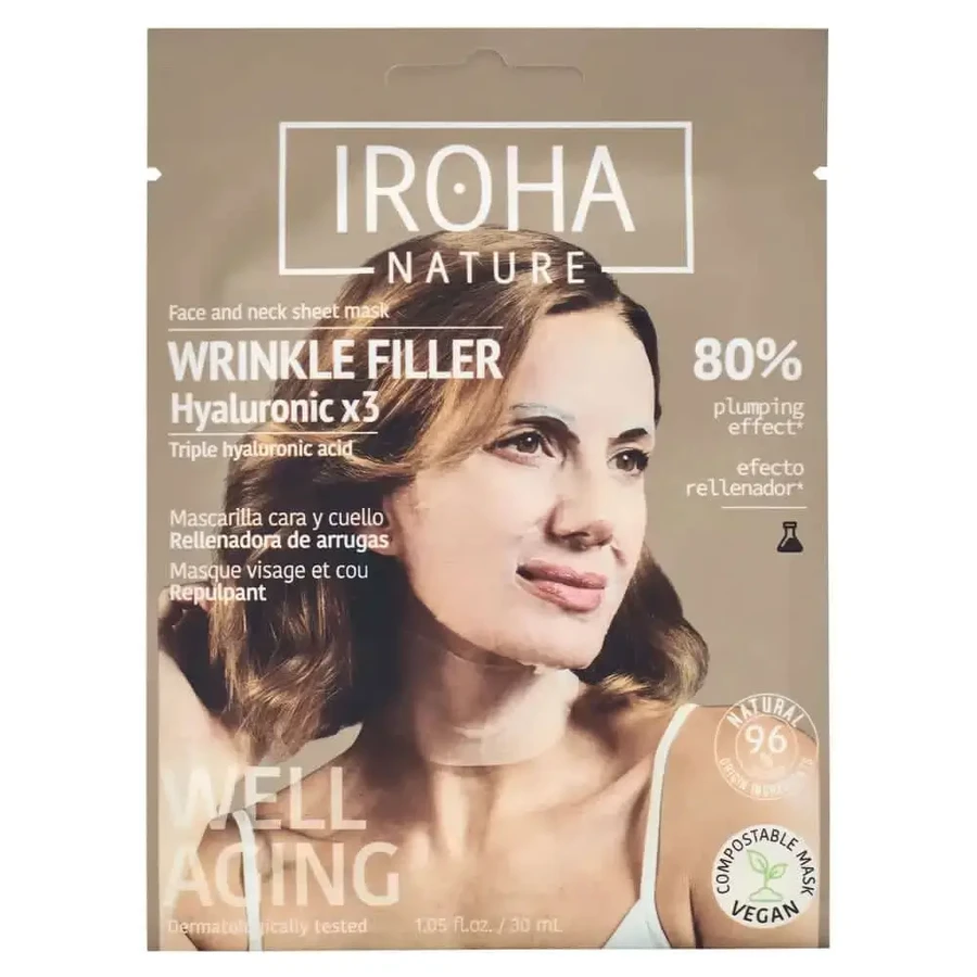 Тканинна маска для обличчя та шиї з потрійною гіалуроновою кислотою Iroha Nature, 30 мл: ціни та характеристики