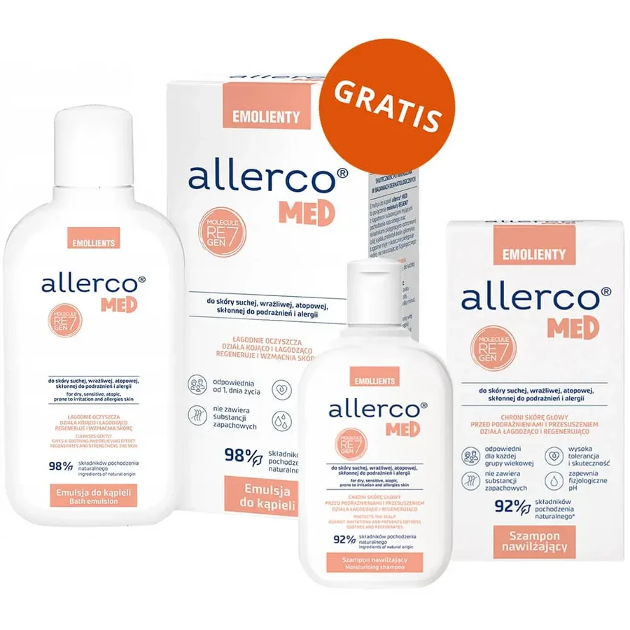 Allerco Med Emolients, увлажняющий шампунь, 200 мл + Allerco Med, эмульсия для ванны, 400 мл бесплатно: цены и характеристики