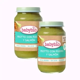 Babybio Ризотто из лука-порея с лососем, упаковка 2 х 200 грамм