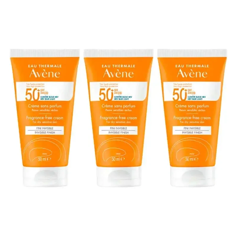 Сонцезахисний крем Avene Spf 50+ без віддушок, 3 x 50 мл: ціни та характеристики
