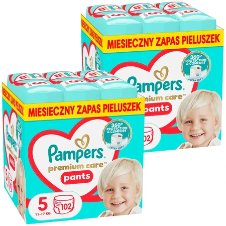 Комплект підгузків Pampers Premium Care Pants, підгузки, розмір 5, 12-17 кг, 2 x 102 шт.: ціни та характеристики