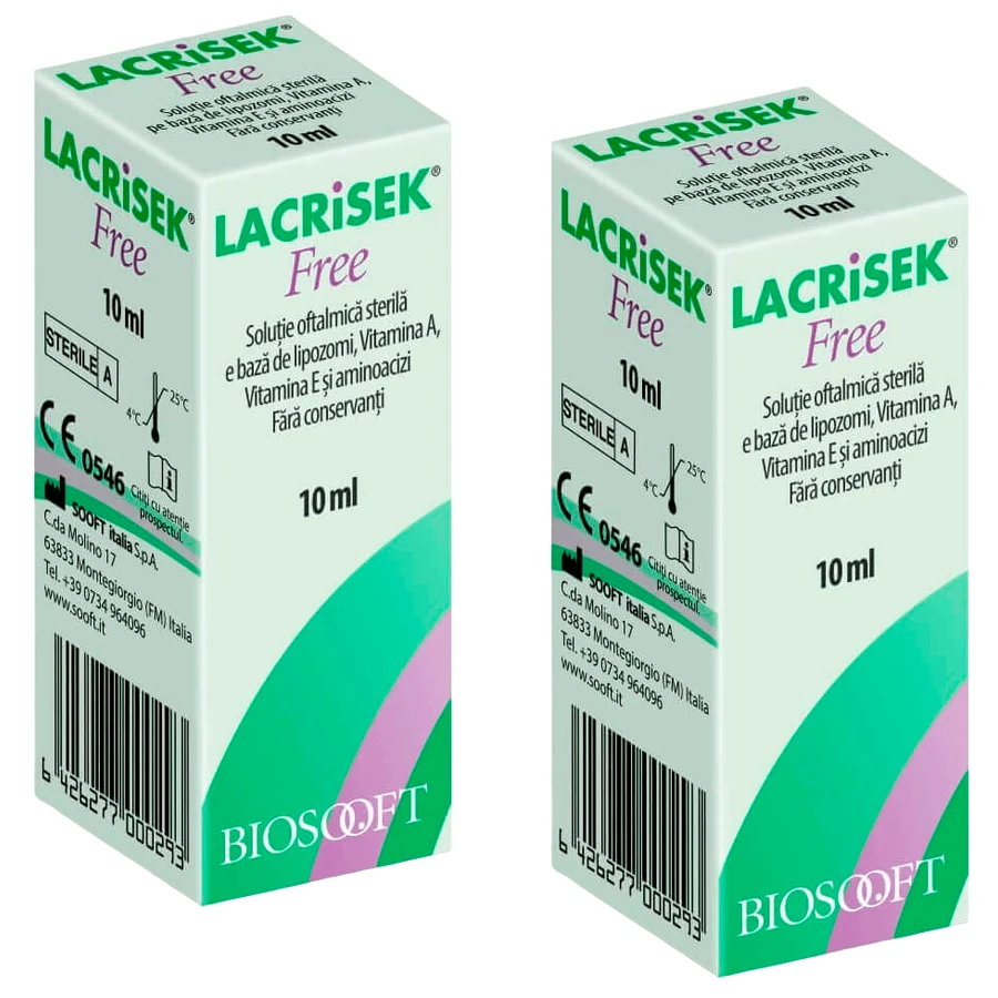 Краплі для очей Лакрисек Фрі Biosooft Lacrisek Free, зволожувальні, 2 шт. по 10 мл: ціни та характеристики