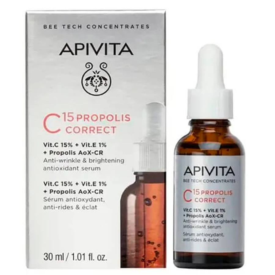 Сироватка для обличчя Apivita Bee Tech Concentrates C15 Propolis Correct антиоксидантна, проти зморшок та для сяйва шкіри, 30 мл: ціни та характеристики