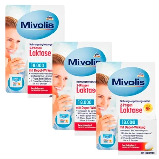 Лактаза 18000 Mivolis Lactaza, 3 упаковки по 20 г