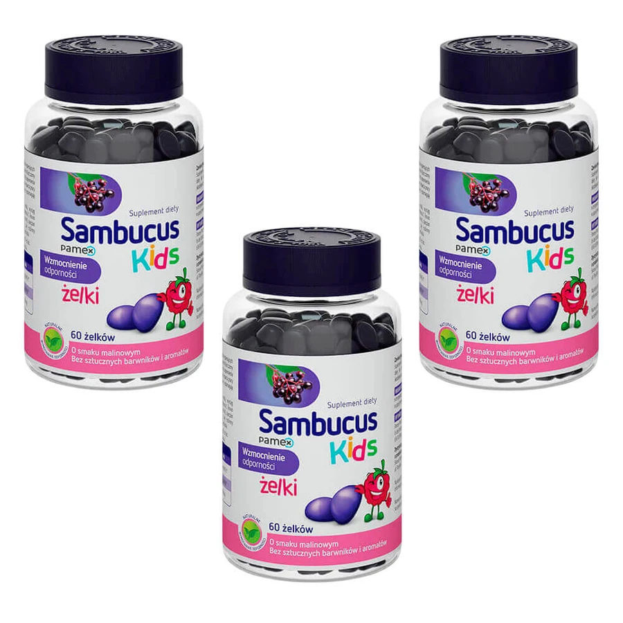 Бузина Pamex Pharmaceuticals Sambucus Kids, со вкусом малины, желейки, 3 упаковки по 60 шт.: цены и характеристики