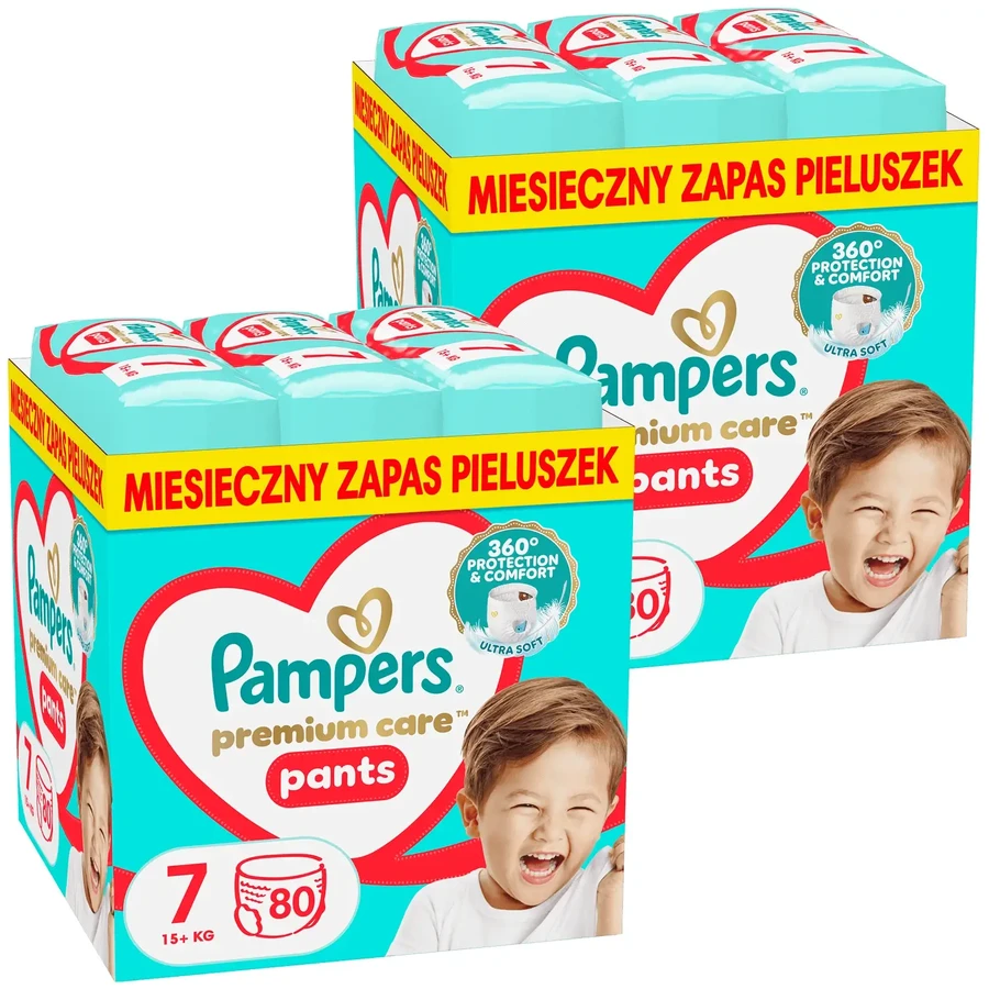 Комплект підгузків Pampers Premium Care Pants, розмір 7, 15+ кг, 2 х 80 шт.: ціни та характеристики