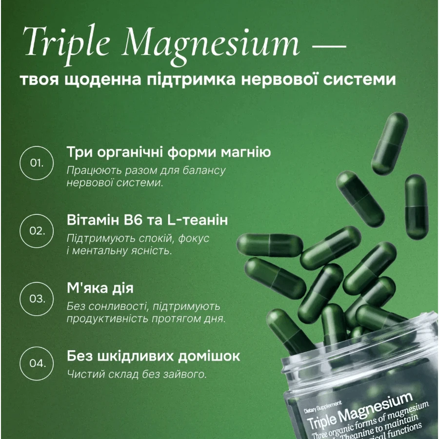 Антистрес Perla Helsa Triple Magnesium капсули, №60: ціни та характеристики