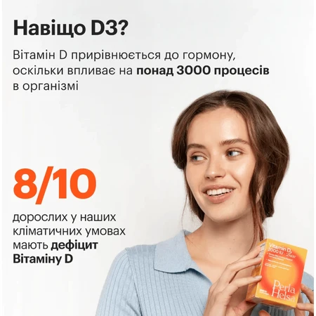 Вітамін D3 2000 МО Perla Helsa капсули по 50 мкг, №60: ціни та характеристики