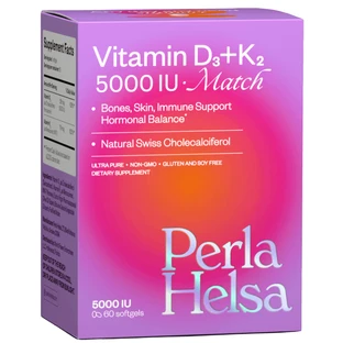 Витамин D3+K2 Vitamin D3+K2 MATCH Perla Helsa 5000 IU + 75 мкг капсулы, №60