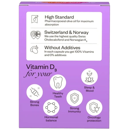 Витамин D3+K2 Vitamin D3+K2 MATCH Perla Helsa 5000 IU + 75 мкг капсулы, №60: цены и характеристики