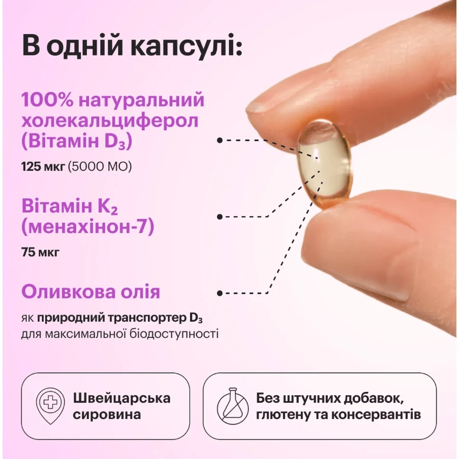 Витамин D3+K2 Vitamin D3+K2 MATCH Perla Helsa 5000 IU + 75 мкг капсулы, №60: цены и характеристики