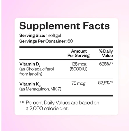 Витамин D3+K2 Vitamin D3+K2 MATCH Perla Helsa 5000 IU + 75 мкг капсулы, №60: цены и характеристики