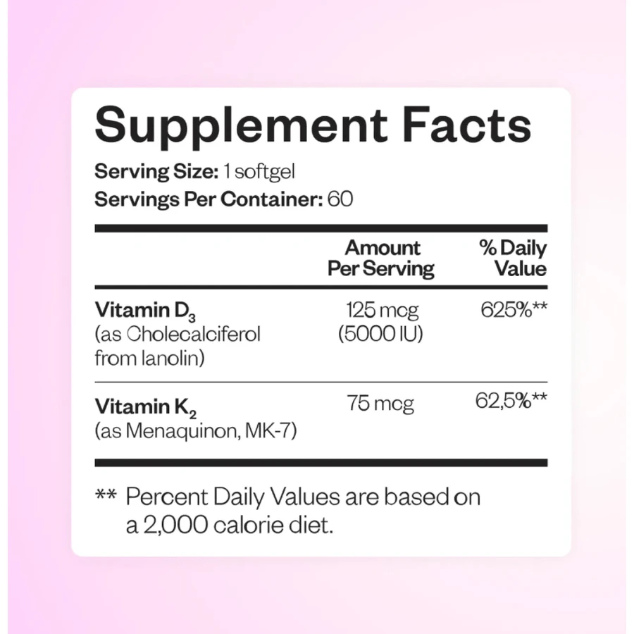 Витамин D3+K2 Vitamin D3+K2 MATCH Perla Helsa 5000 IU + 75 мкг капсулы, №60: цены и характеристики