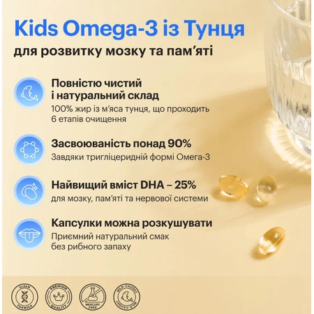 Омега-3 Perla Helsa Kids із тунця з високим рівнем ДГК по 300 мг капсули, №120: ціни та характеристики