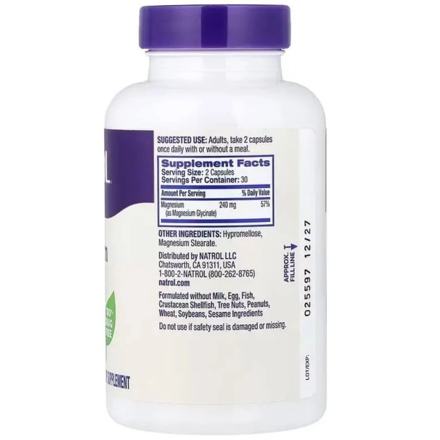 Магний глицинат высокой абсорбции, 240 мг, Magnesium Glycinate, Natrol, 60 капсул: цены и характеристики