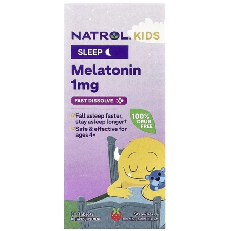 Мелатонин для детей 4+, вкус клубники, Kids, Melatonin, Natrol, 30 таблеток: цены и характеристики