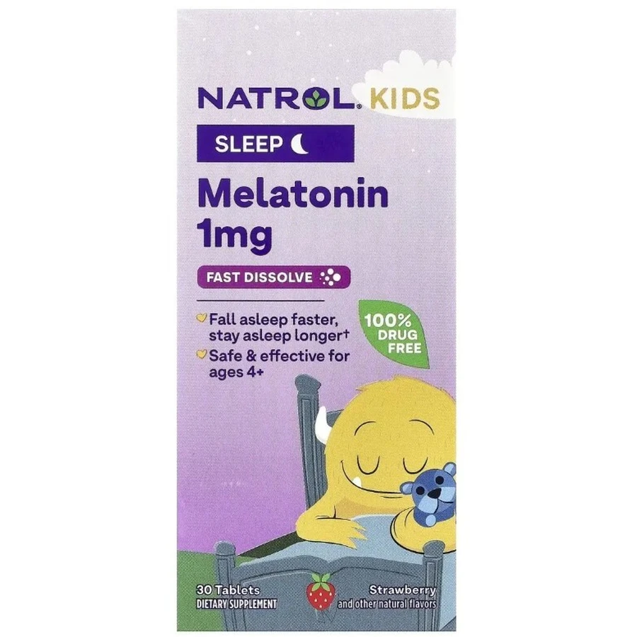 Мелатонин для детей 4+, вкус клубники, Kids, Melatonin, Natrol, 30 таблеток: цены и характеристики