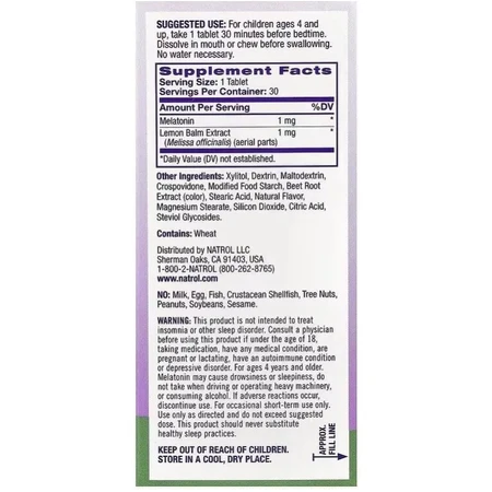 Мелатонин для детей 4+, вкус клубники, Kids, Melatonin, Natrol, 30 таблеток: цены и характеристики