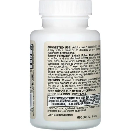 Комплекс с мумие и фульвокислотой, 250 мг, Vegan Shilajit Fulvic Acid Complex, Jarrow Formulas, 60 растительных капсул: цены и характеристики