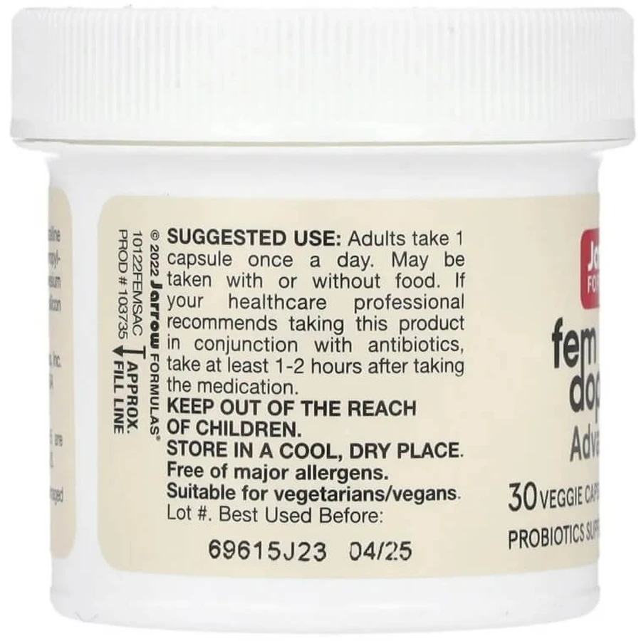 Пробіотики для жінок, 10 млрд КУО, Vegan Fem Dophilus, Advanced, 10 Billion CFU, Jarrow Formulas, 30 вегетеріанських капсул: ціни та характеристики