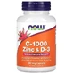 Витамин C-1000, Цинк и витамин D3, Vitamin C-1000 Zinc & D-3, Now Foods, 100 вегетарианских капсул